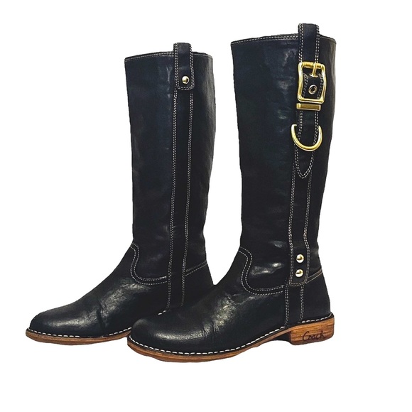 Coach Hamptons Weslyn Black Vachetta Leather Riding Boots Size 7